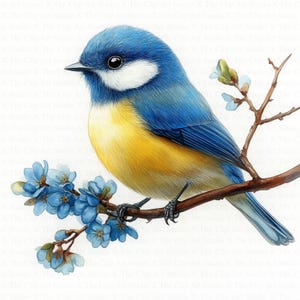 Oiseau mésange bleue | 10 fichiers JPG de haute qualité | Téléchargement numérique | Créations en papier | Journaux indésirables | Scrapbooking | Clipart aquarelle imprimable