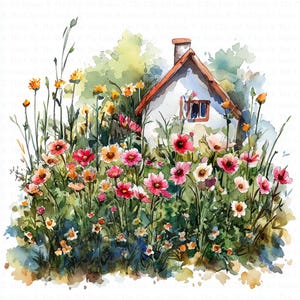 Floral Garden Clipart | 10 High Quality JPG | Digital Download | Cottage Garden Art | Watercolor Clipart | Paper Craft | Junk Journals | Art