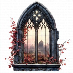 Gothic Window Clipart | 10 High Quality JPGs | Digital Download | Watercolor Clipart | Digital Paper Craft | Junk Journal | Scrapbooking