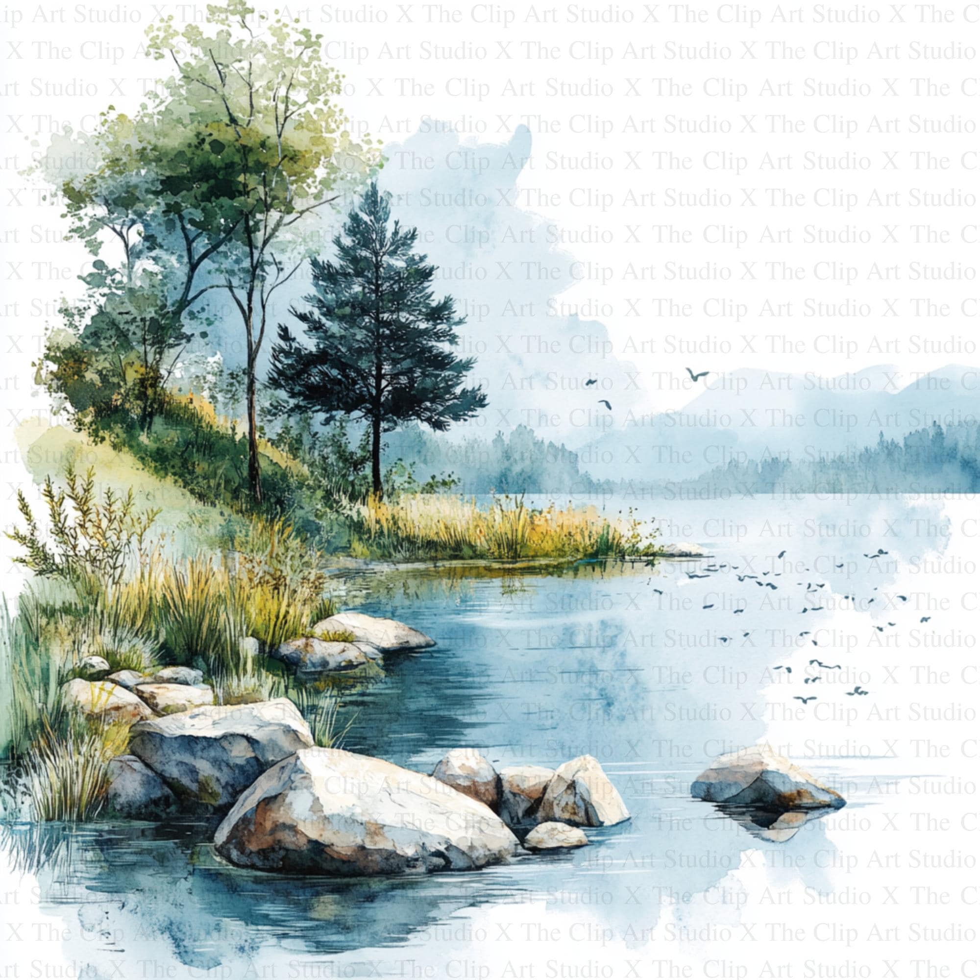 湖の風景クリップアート | 高品質JPG画像10枚 | デジタルダウンロード