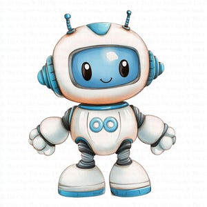 Niedliche kleine Roboter Clipart | 10 hochwertige JPGs | Digitaler Download | Digitale Papiermodelle | Junk Journals | Druckbares Aquarell Clipart