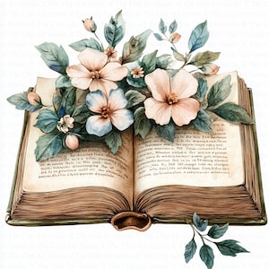 Floral Book Clipart | 10 High Quality JPGs | Digital Download | Vintage Book Clipart | Watercolor Clipart | Paper Craft | Junk Journal | Art