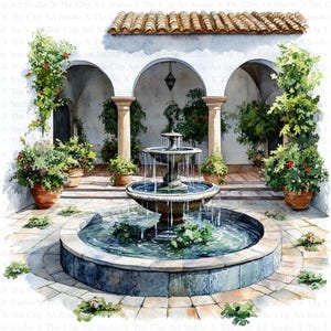 Cloister Fountains Clipart | 10 High Quality JPGs | Digital Download | Card Making | Fountain Clipart | Digital Paper Craft | Nursery Art