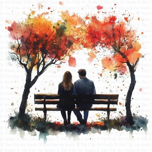 Couple In Park Clipart | 10 High Quality JPGs | Digital Download | Lovers Clipart | Printable Watercolor Clipart | Paper Craft, Junk Journal