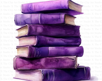 Stack of Purple Books Clipart | 10 High Quality Jpgs | Digital
