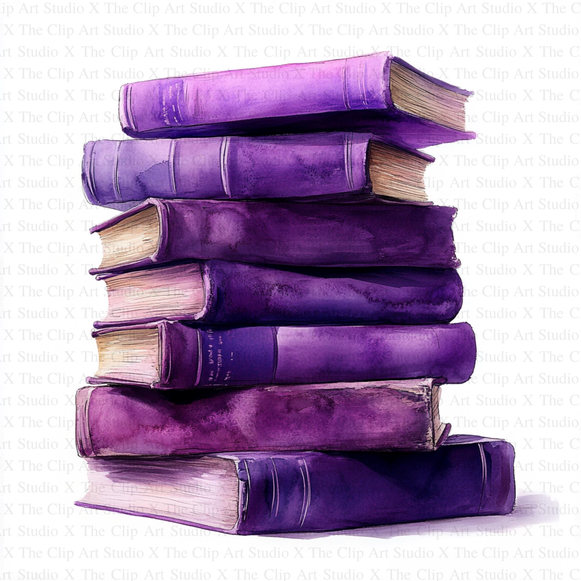 Stack of Purple Books Clipart | 10 High Quality Jpgs | Digital