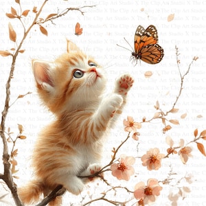 Clipart chaton et papillon | 10 fichiers JPG de haute qualité | Téléchargement numérique | Créations numériques en papier | Scrapbooking | Fabrication de cartes | Clipart chats