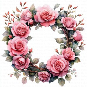 Roses Wreath Clipart | 10 High Quality JPGs | Digital Download | Pink Roses Wreath | Watercolor Clipart | Digital Paper Craft | Junk Journal
