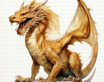 ゴールデンドラゴンのクリップアート | 10 個の高品質 JPG | デジタル