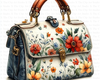 Watercolor Floral Handbag Clipart | 10 High Quality JPGs | Digital download | Floral Purse | Floral Clutch | Digital Clipart | Paper Crafts