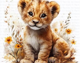 Cute Lion Cub Clipart | 10 High Quality JPGs | Instant Digital Download | Card Making | Safari Clipart | Digital Paper Craft | Nursery Art