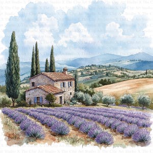 Provence Landscape Clipart | 10 High Quality JPGs | Digital Download | Junk Journaling | Watercolor | Wall Art | Clip Art | Digital Planner