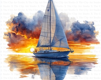 Segelboot Clipart | 10 hochwertige JPGs | Digitaler Download | Meereskunst | Kartengestaltung | Segelboot Druck | Digitales Papiermodell | Scrapbooking
