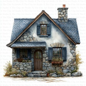 Stone Cottage Clipart / 10 JPG di alta qualità / Download digitale / Arte ad acquerello / Creazione di biglietti / Tecnica mista / Artigianato di carta digitale / Clipart