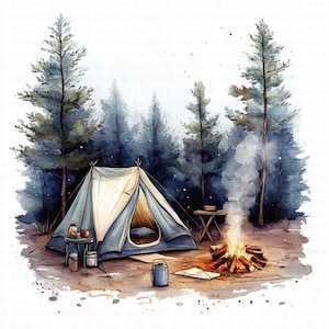 Cozy Camping Clipart | 10 High Quality JPGs | Digital Download | Camping Tent Clipart | Watercolor Clipart | Paper Craft | Junk Journal