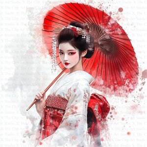 Clipart di Geisha giapponese / 10 JPG di alta qualità / Download digitale istantaneo / Diario spazzatura / Poster di Geisha / Clipart acquerello / Artigianato di carta