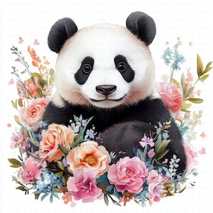 Floral Panda Clipart | 10 High Quality JPGs | Digital Download | Junk Journal | Scrapbooking | Watercolor Clipart | Digital Paper Craft