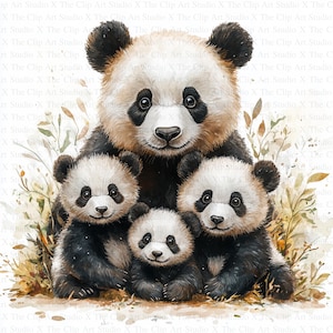 Panda Family Clipart | 10 JPGs de alta qualidade | Download digital instantâneo | Criação de cartões | Clipart de animais fofos | Artesanato em papel digital | Clip Art