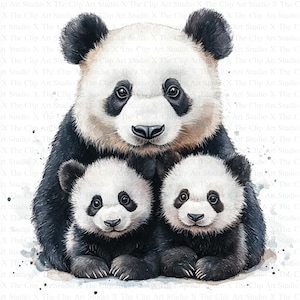 Clipart pandafamilie | 10 JPG's van hoge kwaliteit | Directe digitale download | Digitaal papiermodel | Illustraties | Kaarten maken | Schattige dieren clipart