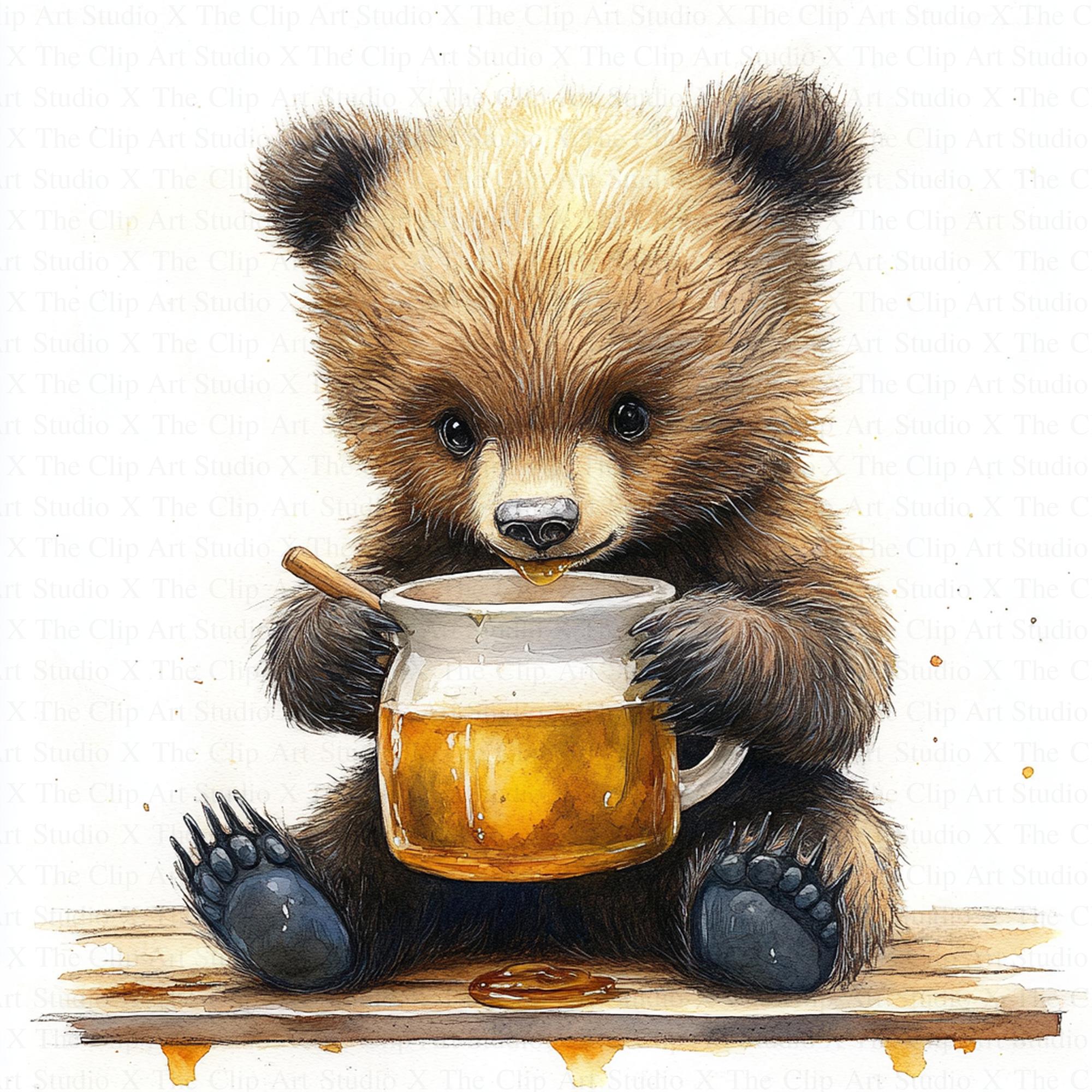 蜂蜜壺を持つクマの子のクリップアート | 10 枚の高品質 JPG