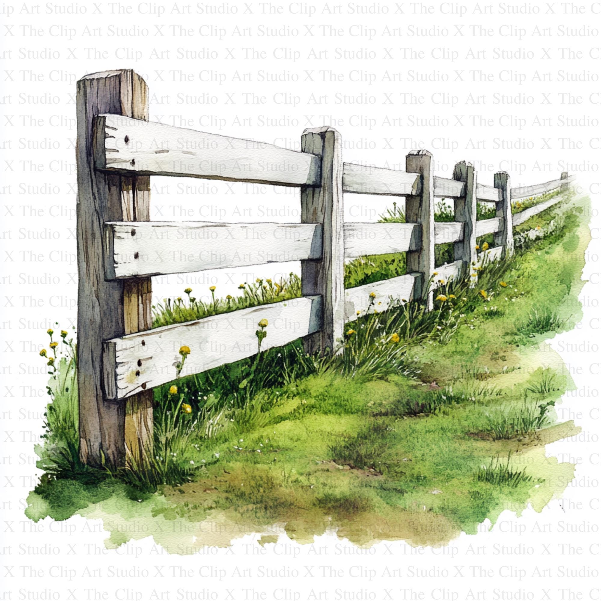 Farm Fences Clipart | 10 High Quality Jpgs | Digital Download | Watercolor  Art | Card Making | Mixed Media | Digital Paper Craft | Clip Art - Etsy, image size:2000x2000
