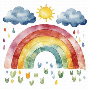 Sonne und Regenbogen Clipart | 10 hochwertige JPGs | Digitaler Download | Digitales Papiermodell | Kinderzimmer Regenbogen | Aquarell Clipart, Scrapbooking