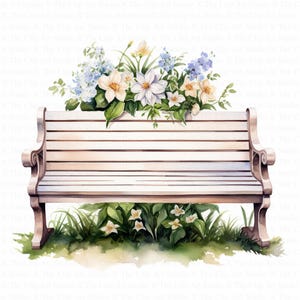 Vintage Floral Bench Clipart | 10 High Quality JPGs | Digital Download | Garden Bench | Watercolor Clipart | Paper Craft | Junk Journals