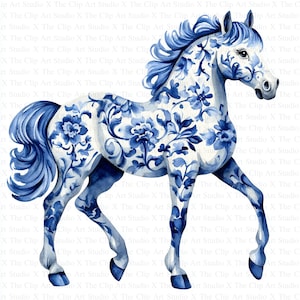 Clipart de caballo azul de Delft / 10 archivos JPG de alta calidad / Descarga digital instantánea / Azulejo holandés / Ilustración vintage / Fabricación de tarjetas / Clipart de caballo