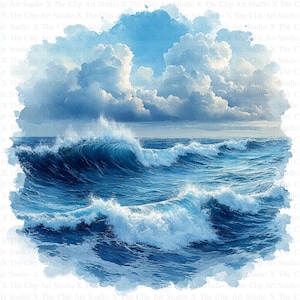 Clipart onde oceaniche / 10 JPG di alta qualità / Download digitale / Creazione di biglietti / Tecnica mista / Artigianato di carta digitale / Clip art / Arte ad acquerello