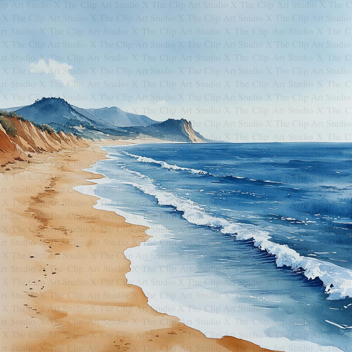 Watercolor Coastal Beach Ocean Clipart | 10 High Quality Jpgs | Digital ...