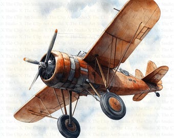 Imágenes prediseñadas de aviones antiguos / 10 archivos JPG de alta calidad / Descarga digital / Diario basura / Avión antiguo / Imágenes prediseñadas de acuarela imprimibles / Manualidades de papel