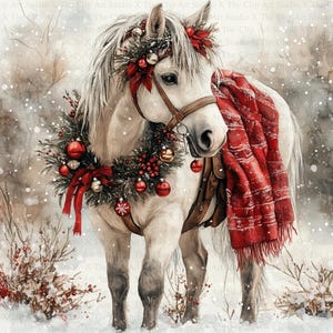 水彩画のクリスマス馬のクリップアート | 10 枚の高品質 JPG | デジタル ダウンロード | カード作成 | 日記 | メモリー ブック | クリスマス クリップアート