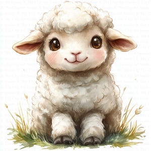 Clipart di agnello carino / 10 JPG di alta qualità / Download digitale / Lavori di carta / Diario spazzatura / Clipart di pecora acquerello / Clipart di acquerello