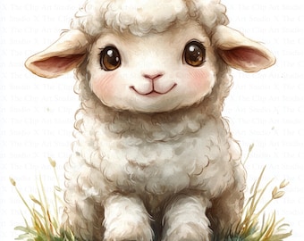 Cute Lamb Clipart | 10 High Quality JPGs | Digital Download | Paper Crafts | Junk Journal | Watercolor Sheep Clipart | Watercolor Clipart