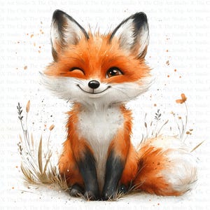 Aquarell süße Füchse Clipart | 10 hochwertige JPGs | Digitaler Download | Kartengestaltung | Journaling | Clip-Kunst Niedliche Fuchs Clipart | Kinderzimmer