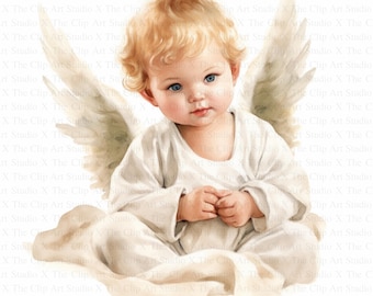 Baby Angel Clipart | 10 High Quality JPGs | Digital Download | Paper Craft | Christmas Angel Clipart | Digital Clipart | Watercolor Clipart