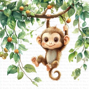 Watercolor Monkey Clipart | 10 High Quality JPGs | Instant Digital Download | Digital Paper Craft | Nursery Art | Card Making | Monkey Print