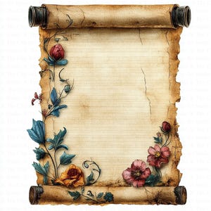 Vintage Schriftrolle Clipart | 10 hochwertige JPGs | Digitaler Download | Digitales Papiermodell | Journaling | Floral Altes Papier | Aquarell Clipart