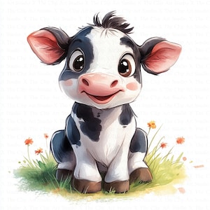Cartoon Cow Clipart | 10 High Quality JPGs | Digital Download | Paper Craft | Junk Journal | Cute Cow | Calf Clipart | Watercolor Clipart