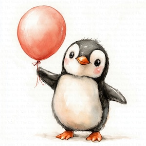 Pinguin Baby mit Ballon Clipart | 10 hochwertige JPGs | Digitaler Download | Junk Journal | Scrapbooking | Aquarell Clipart | Papierkunst