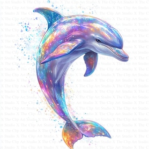 Aquarell bunte Delfine Clipart | 10 hochwertige JPGs | Digitaler Download | Kartengestaltung | Clipart | Delfin Poster | Digitales Papiermodell