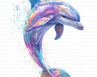 Watercolor Colorful Dolphins Clipart | 10 High Quality JPGs | Digital Download | Card Making | Clipart | Dolphin Print | Digital Paper Craft