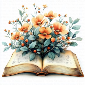 Floral Book Clipart | 10 High Quality JPGs | Digital Download | Paper Craft | Junk Journal | Art | Vintage Book Clipart | Watercolor Clipart