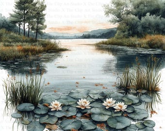 Country Ponds Clipart | 10 High Quality JPGs | Digital Download | Card Making | Mixed Media | Digital Paper Craft | Clipart | Watercolor Art