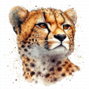 Cheetah Clipart | 10 High Quality JPGs | Digital Download | Sublimation | Watercolor Cheetah | Printable Watercolor Clipart | Paper Crafts