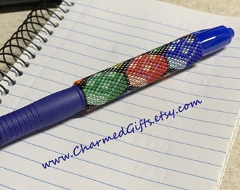 Pen with Beaded Sleeve Cover - Reusable - Building Bricks / Blocks