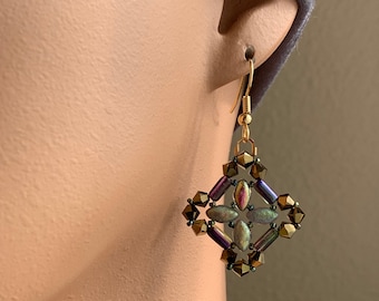 Crystal Crisscross Earrings - Etched Vitrial and Magic Orchid