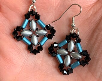 Crystal Crisscross Earrings - Aluminum Silver and Metallic Aqua