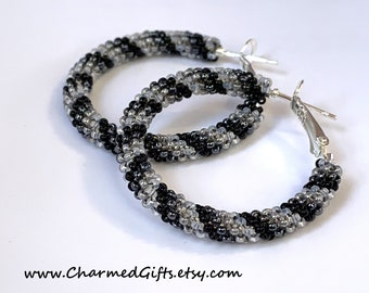 Black to Gray Spiral Hoop Earrings