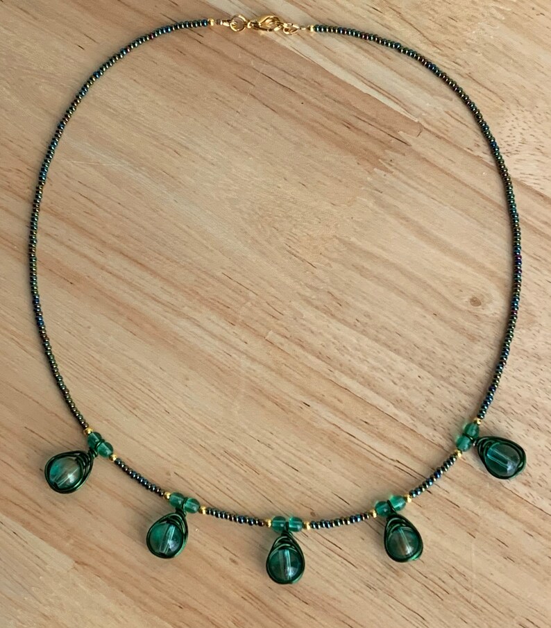 Green Wire Wrapped Necklace